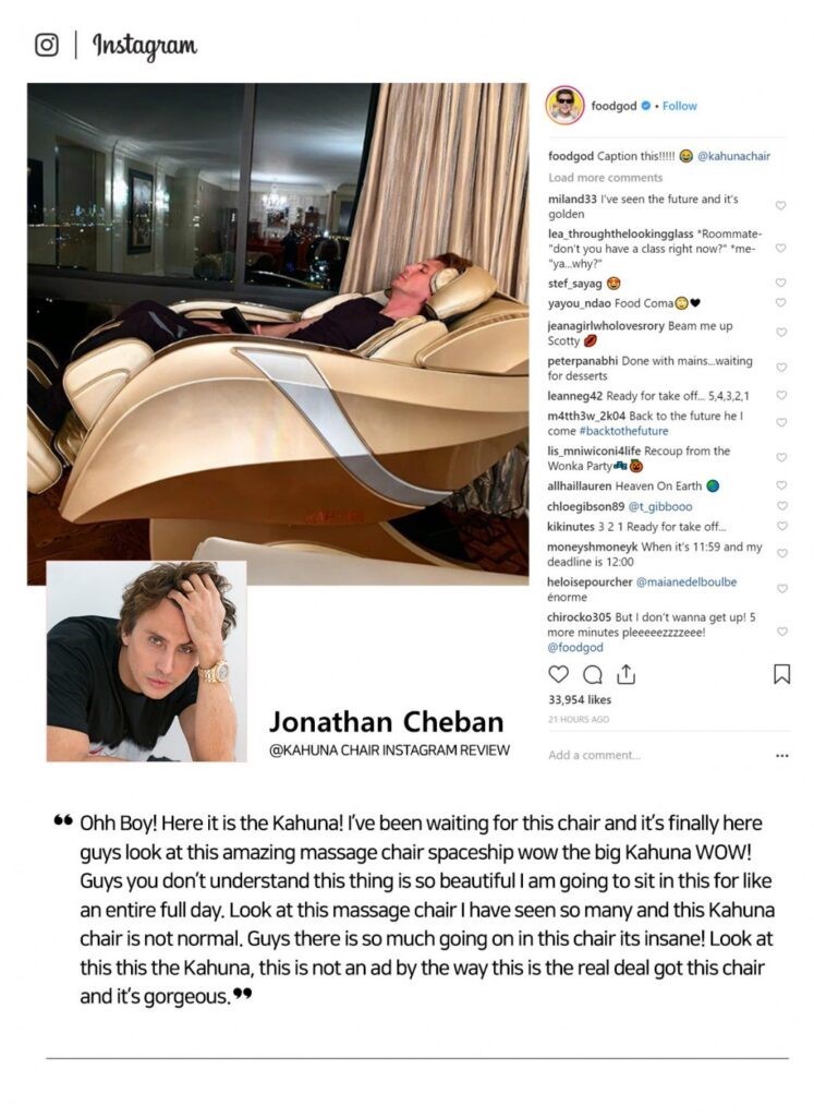 Jonathan Cheban - Kahuna massage chair